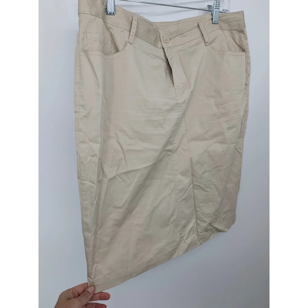 Norma Kamali Pencil Skirt Women 10‎ Tan Cotton Blend Casual Career Khaki Utility